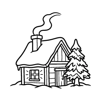 Fenstervorlage Winterhaus zum Ausdrucken