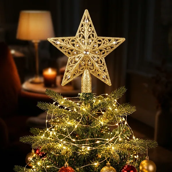 Christbaumspitze Stern in Gold, 25 cm