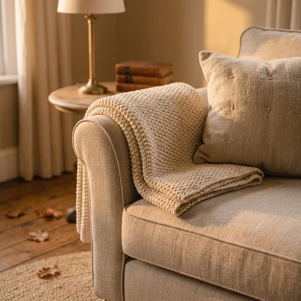 Strickdecke aus Baumwolle, Creme