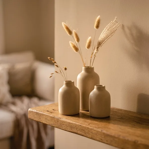 Kleine Keramikvasen in Beige, 3 Stück